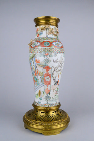 19th C Vase Cross Famille Rose and Famille Verte