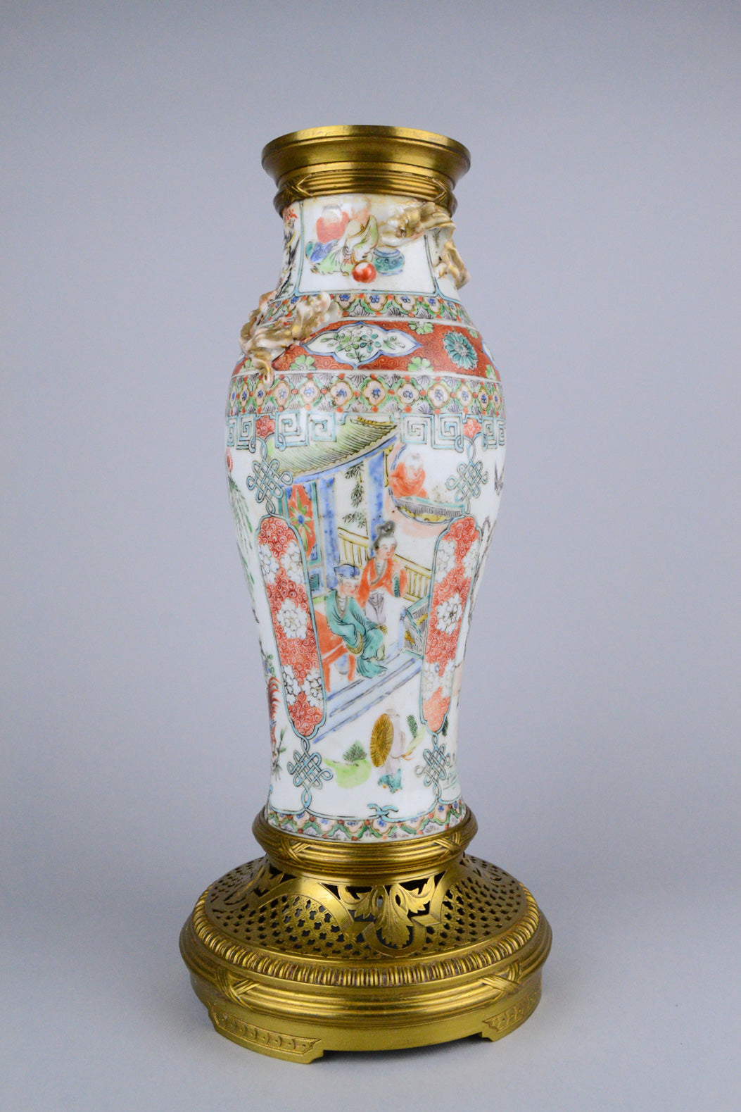 19th C Vase Cross Famille Rose and Famille Verte