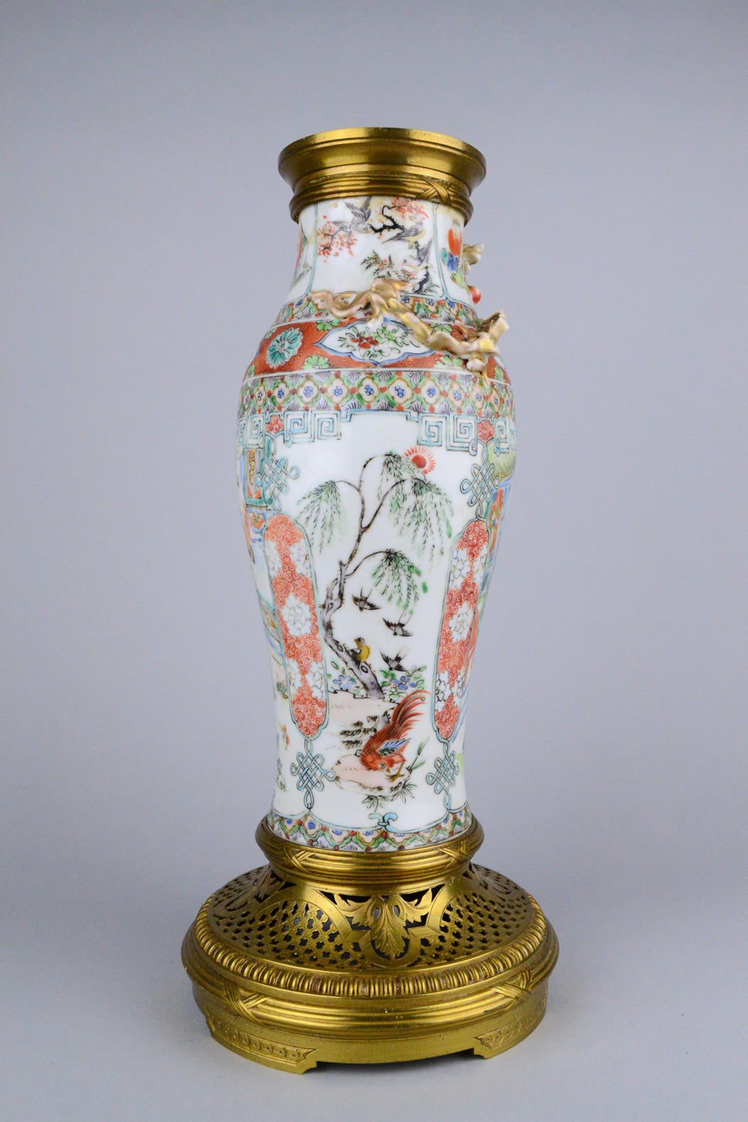 19th C Vase Cross Famille Rose and Famille Verte