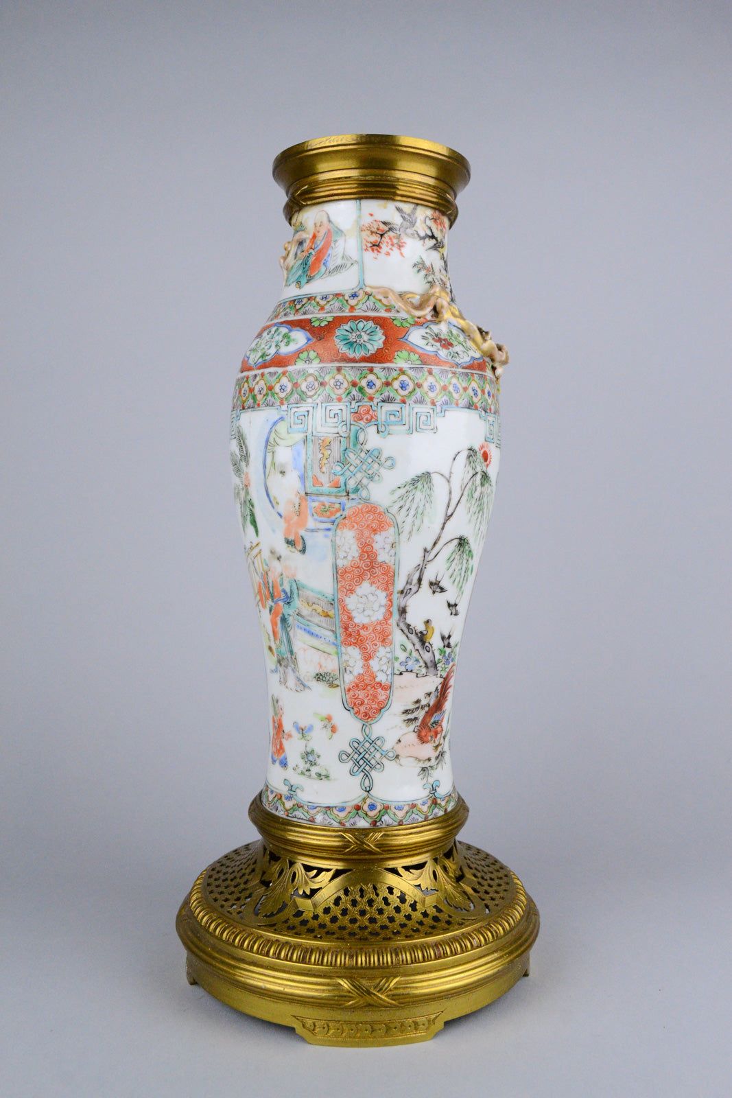 19th C Vase Cross Famille Rose and Famille Verte