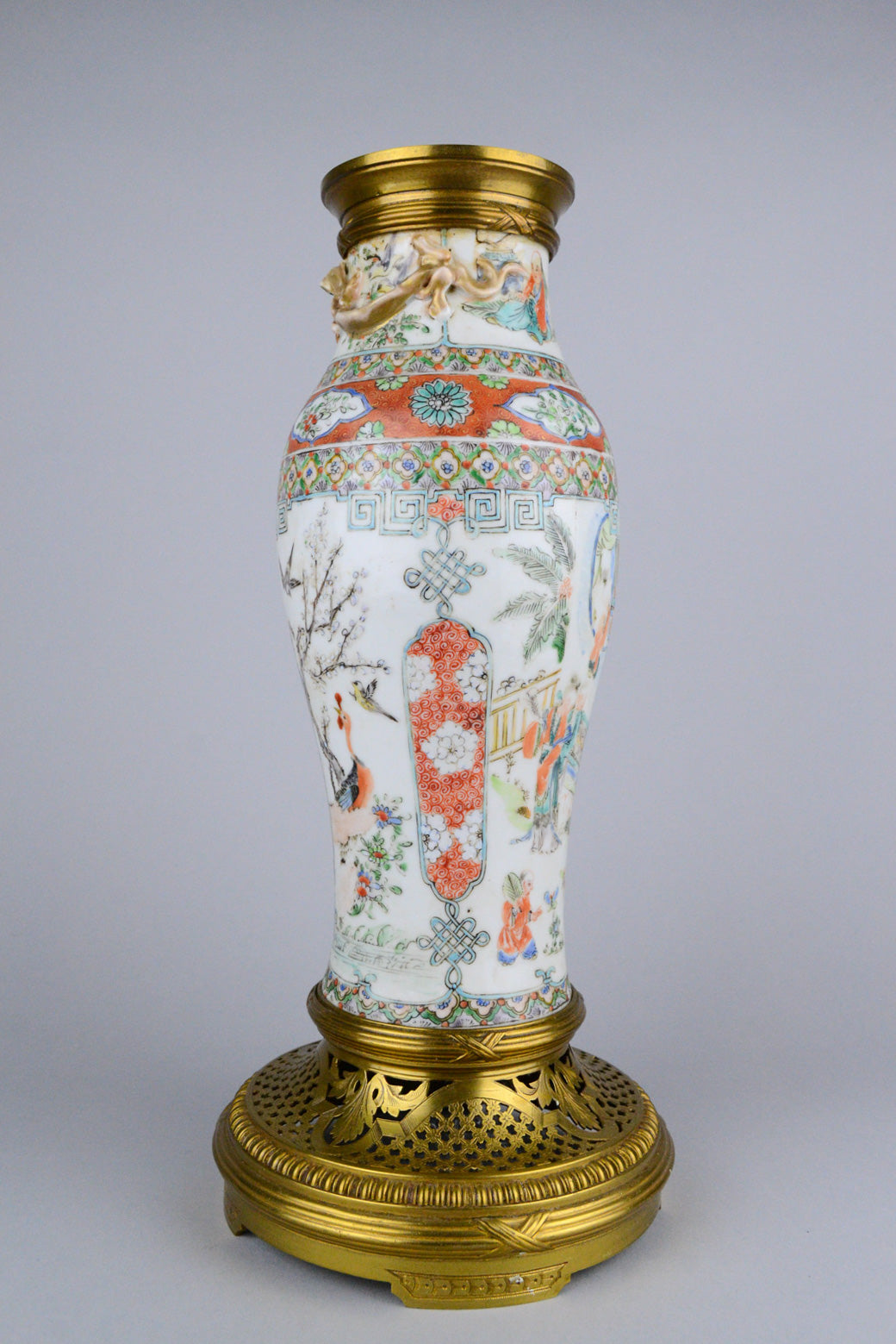 19th C Vase Cross Famille Rose and Famille Verte