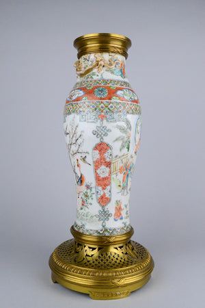 19th C Vase Cross Famille Rose and Famille Verte