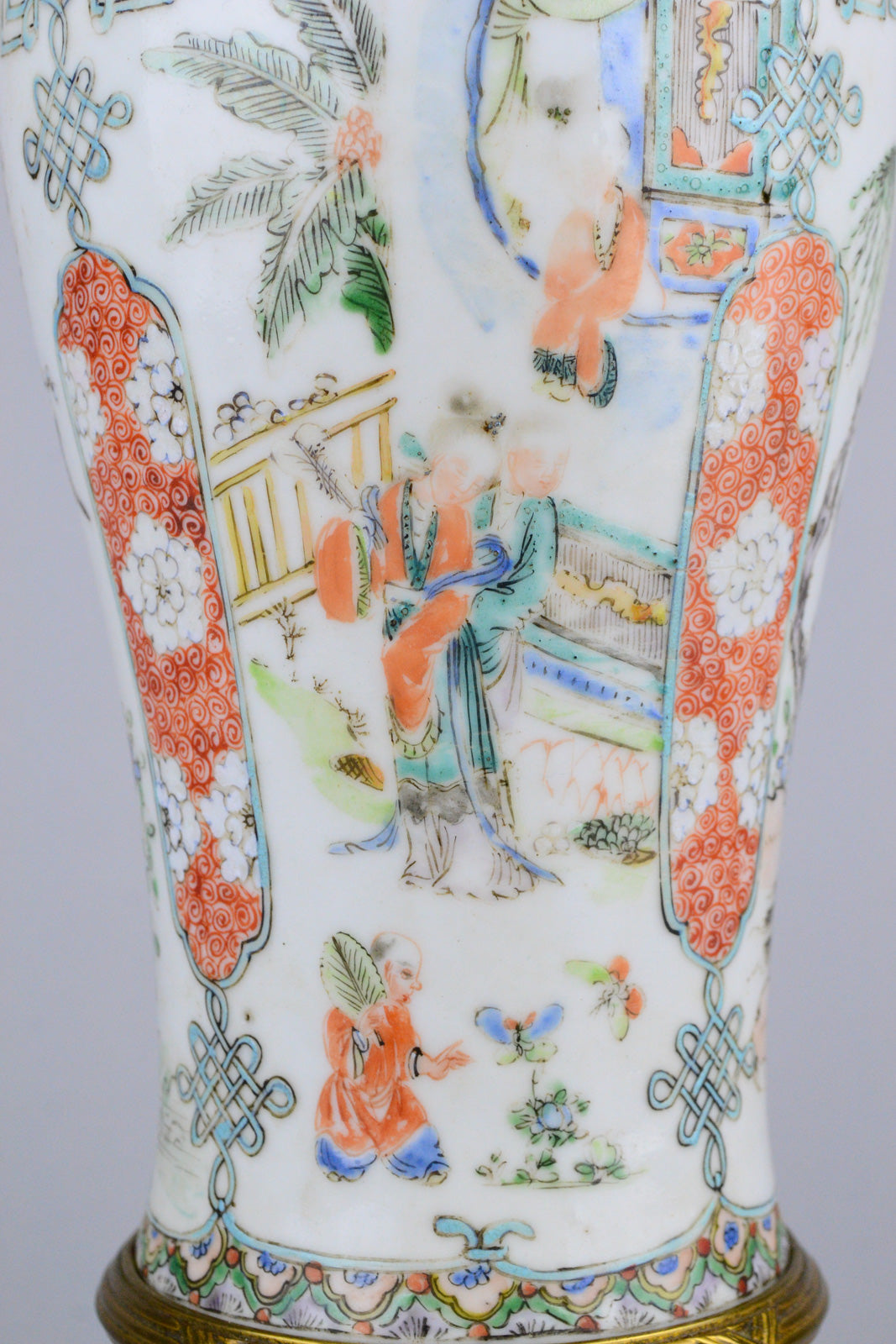 19th C Vase Cross Famille Rose and Famille Verte