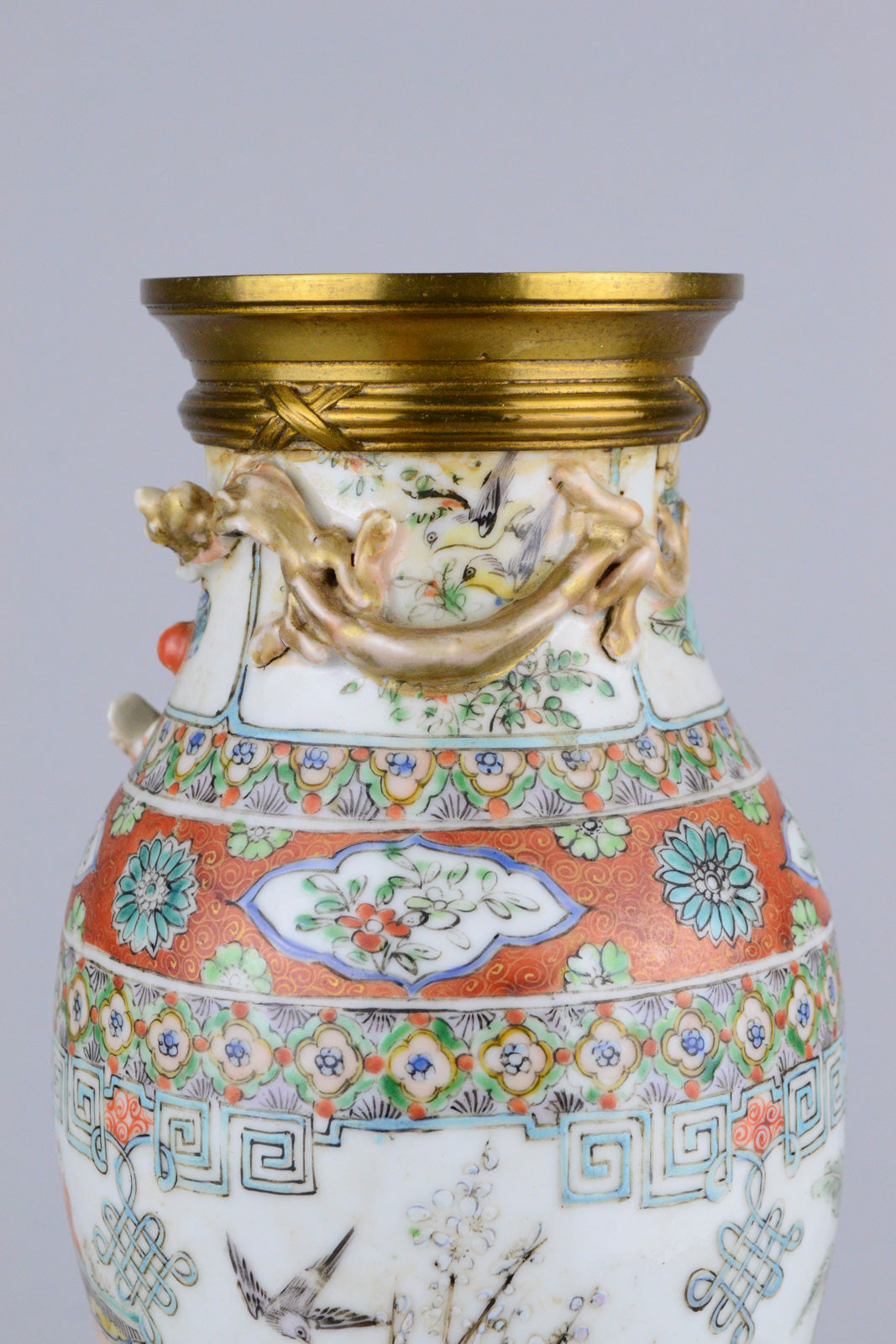 19th C Vase Cross Famille Rose and Famille Verte