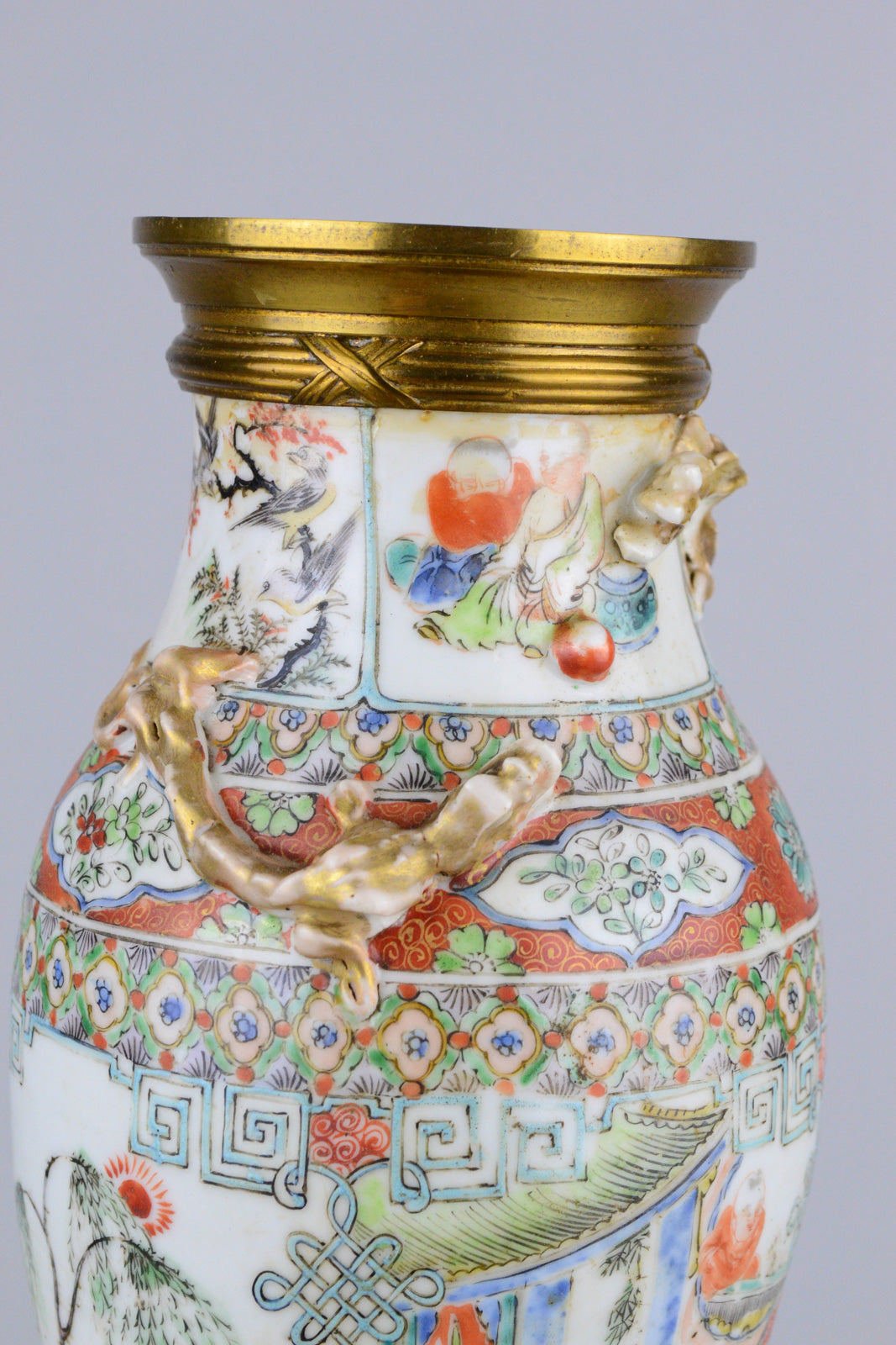 19th C Vase Cross Famille Rose and Famille Verte