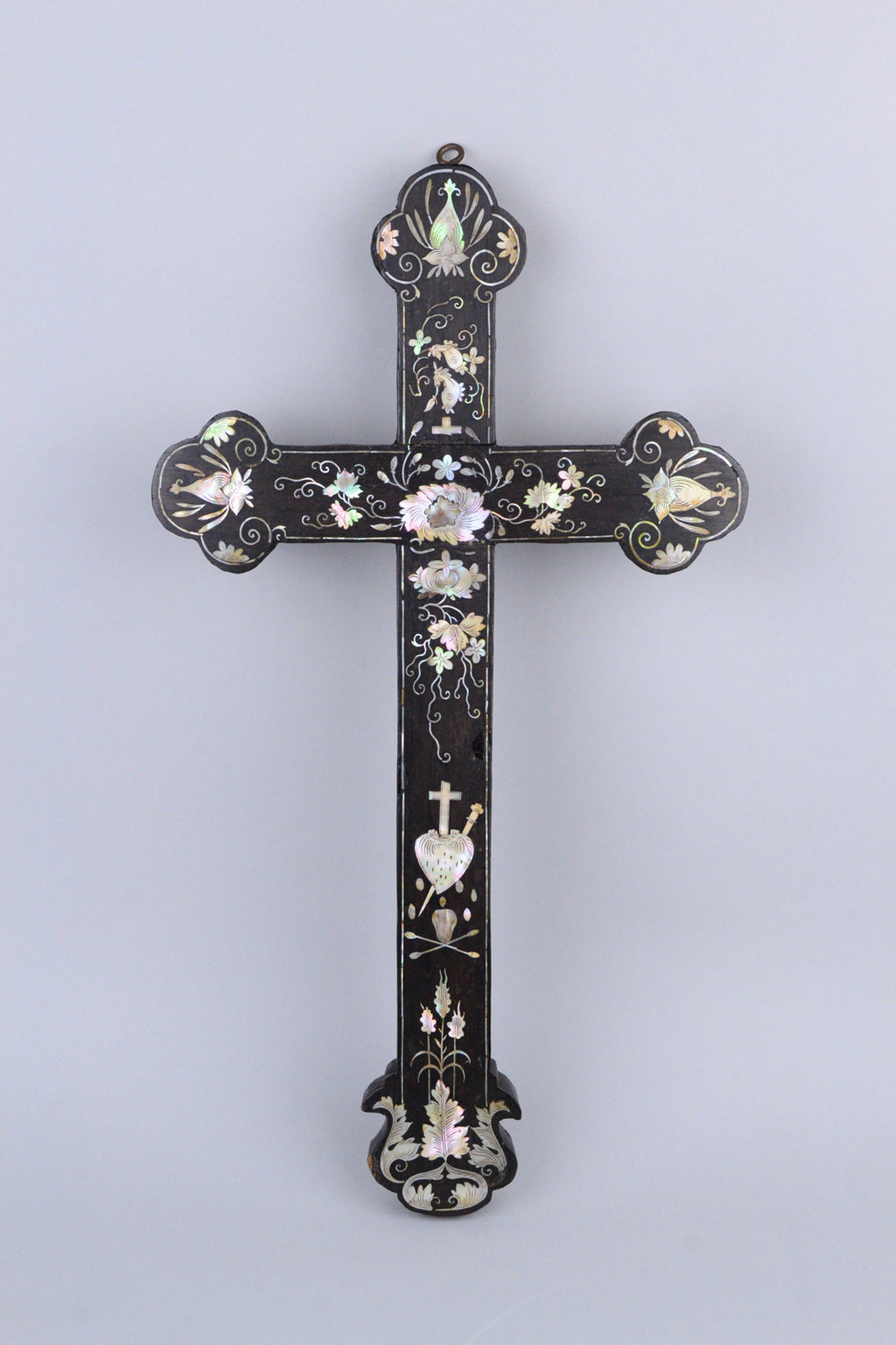 Chinese Mother-of-Pearl Inlaid Wood Apostle Cross