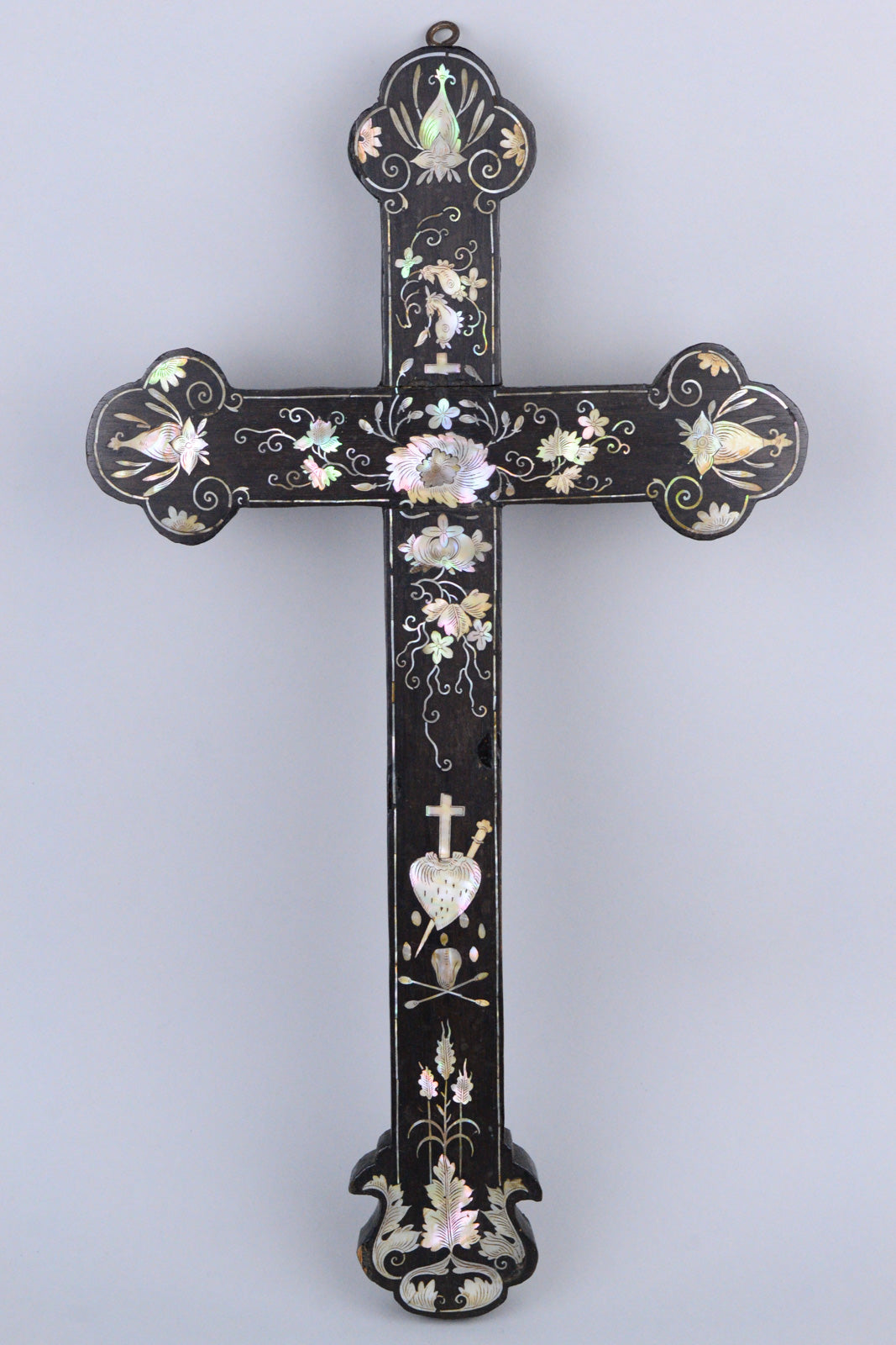 Chinese Mother-of-Pearl Inlaid Wood Apostle Cross