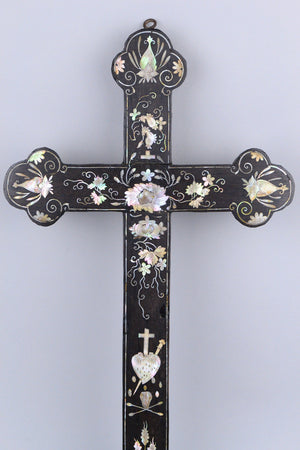 Chinese Mother-of-Pearl Inlaid Wood Apostle Cross