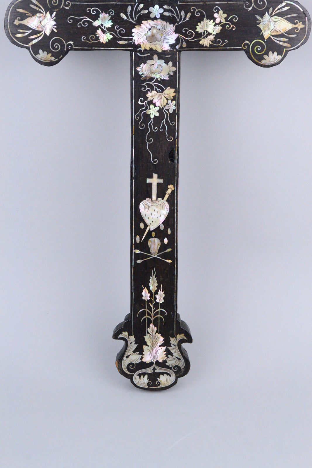 Chinese Mother-of-Pearl Inlaid Wood Apostle Cross