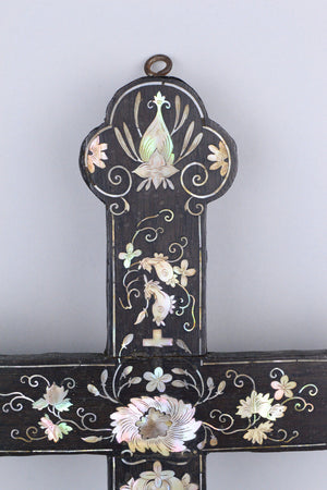 Chinese Mother-of-Pearl Inlaid Wood Apostle Cross