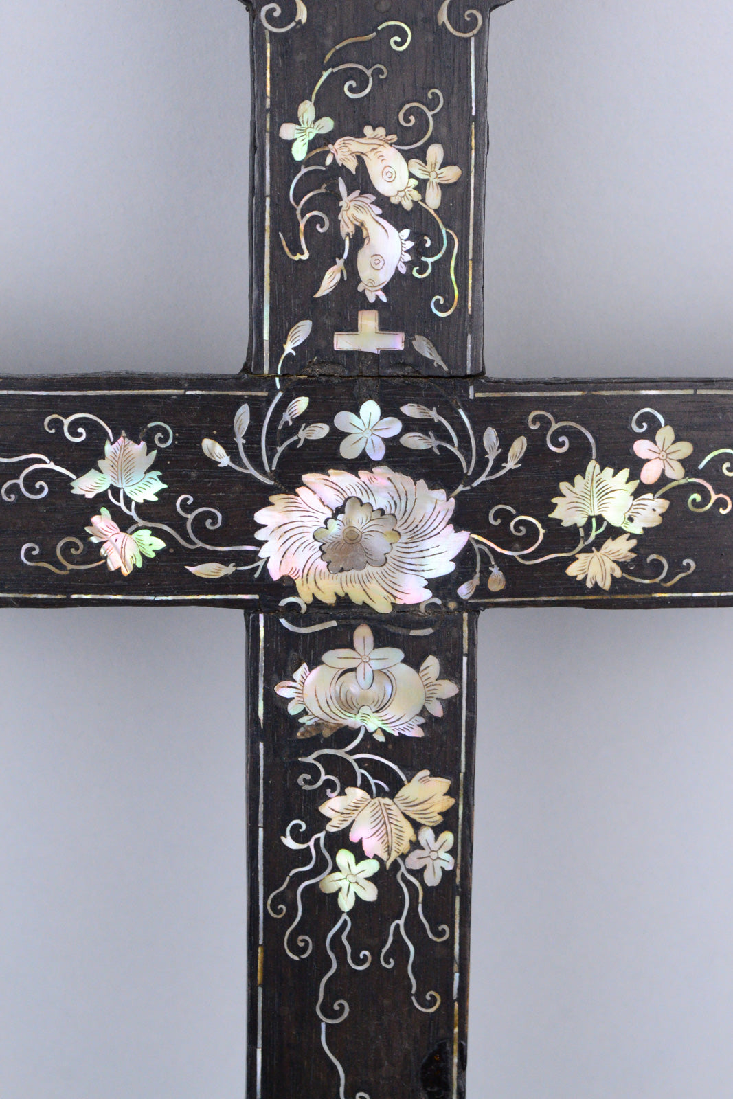 Chinese Mother-of-Pearl Inlaid Wood Apostle Cross